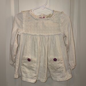 Cream Long-Sleeve Eyelet Knit Tunic for Girls